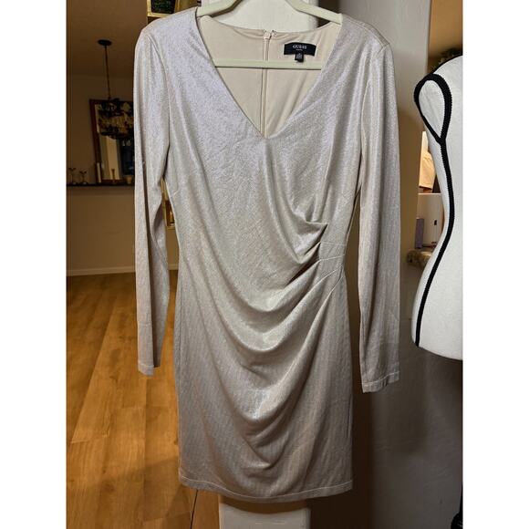 Guess Metallic Gold Long Sleeve Ruched Bodycon Dress Women's Size 12 - Picture 2 of 5